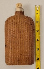 Vintage Finely Woven Wicker Wrapped Glass Flask with Cork
