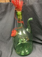 Vintage Italian Hand Blown Green Wine Decanter w/ice Chamber