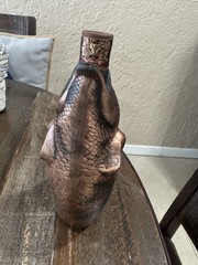 KINDZMARAULI GEORGIAN CERAMIC CLAY FISH SHAPED EMPTY RED WINE BOTTLE BRONZE
