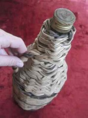 RARE RETSINA GREEK WINE EMPTY CLEAR GLASS DISPLAY BOTTLE WICKER COVER 37 cm tall