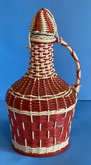Vintage 60&rsquo;s Wine Decanter Plastic Wicker Wrapped Bottle Made in SPAIN