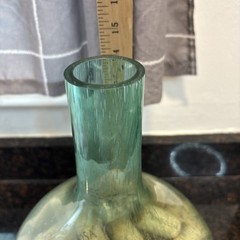 Vtg Aqua Glass Demijohn Large Oval Bottle Jug 14”with Corks Air Bubbles Rare🩵