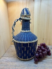 Vintage Blue Woven Wine Bottle Jug with Lid Wrapped-Albania