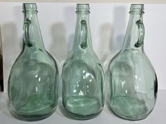 Lot of 3 Vintage Light Green Glass Jugs Half Gallon Wine Demijohn Handle 11.5&Prime;