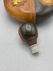 Vintage Italian Leather Wrapped Wine Bottle w/ Wood Stopper