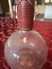 Vtg Round Bottom Glass Boiling Flask/Wine Bottle Wrapped Stem & Original CorkJUB