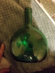 Vintage Collectible Green Glass Bocksbeutel Flattened Ellipsoid Shape 750 mL