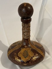 VTG Italian Leather Wrapped Decorative Wine Bottle w/ Wood Stopper RARE Italy