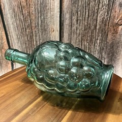 Clear Blue Green Grape Vineyard Design Wine Bottle 9” tall Rare Vintage