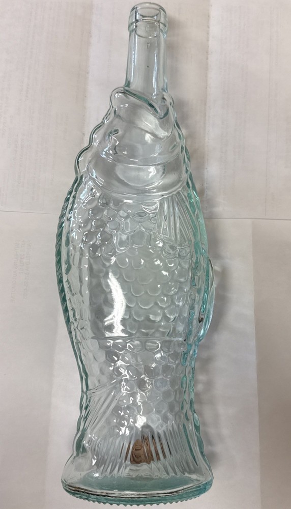 Vintage Italian Aqua Glass Fish Shaped Bottle Decanter Antinori 1970&rsquo;s 13.5 inch