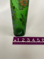 Vintage Christmas Gift! Yago Bottle Square Base Emerald Green Glass Flower Print