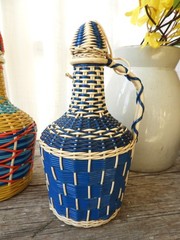 MCM 2 Colorful Plastic Wrapped Glass Bottles|Viresa Demijohn Spain J. Albinana H