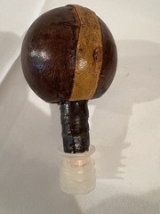 VTG Italian Leather Wrapped Decorative Wine Bottle w/ Wood Stopper RARE Italy