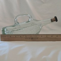 Glass Wine Bottle Handled Decantor Weave Pattern with Cork Unbranded Vintage