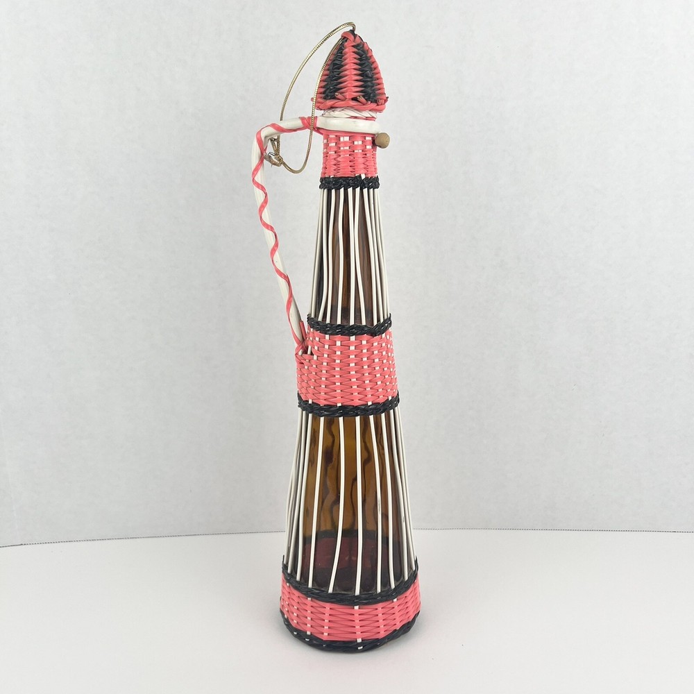 Vintage Spanish Barware Plastic Wicker Wrapped Wine Bottle 15” Decanter