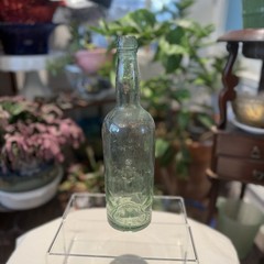 Pedro Domecq VTG Spanish Wine Embossed Crest Aqua Blown Glass Bottle 11.5”
