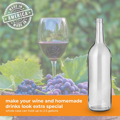 750 Ml Clear Bordeaux Wine Bottles (Pack of 6) with 12 Black PLASTIC Caps | W5 F