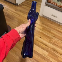 Royal Blue Happy Cat Wine Bottle RHEINHESSEN-RIESLING Cobalt Blue 13&Prime;T Empty