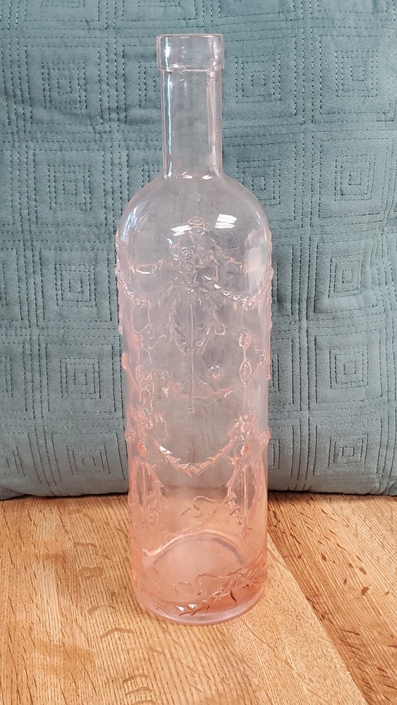 VTG Pink Tinted Glass Wine Empty Bottle Made in Italy Ornate Novelty Rare Find