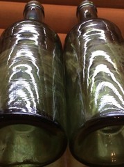 Vintage 8” Emerald Green Glass Champagne Bottles 12oz. Kick-up Bottom Cork Mouth