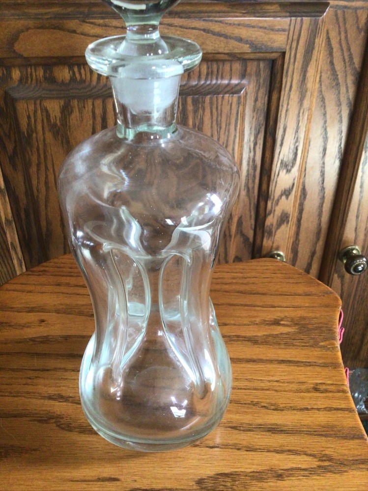 Vintage Clear Glass Pinch Decanter Bottle Wine Blown Polished Pontil 12”