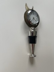 Rare Vtg Wine Bottle Stopper Quartz Clock Watch Wings Ornate Chrome? Collectible