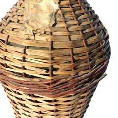 Antique Large Demijohn Wine Jug Green Glass Partial Label 18&Prime; Wicker Damage