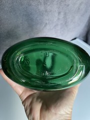 Emerald Green Glass Oval Bottle 8” Tall Marked On Bottom Vintage