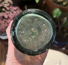 Pedro Domecq VTG Spanish Wine Embossed Crest Aqua Blown Glass Bottle 11.5”
