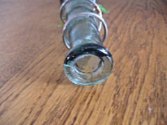 VINTAGE GREEN WINE BOTTLE / VASE Decorated w/Metal, Copper & Plastic Grapes
