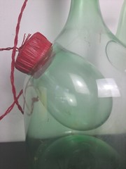Vintage Italian Hand Blown Green Glass Wine Bottle Decanter w/ Ice Chamber, Cork