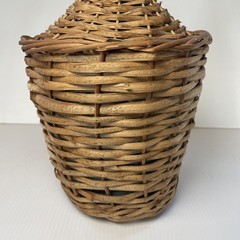 Vtg Wicker Wrapped Demijohn De Muller Viresa Spain Green Glass Wine Bottle 13.5”