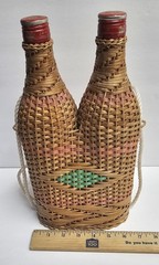 Vintage Double Wine Woven Wicker Demijohn Style, Wine Bottles Empty