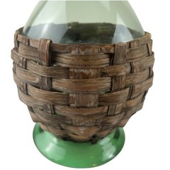 Vintage Demijohn Wine Bottle Carafe Decanter Green Glass Wicker Basket Wrap 20&Prime;