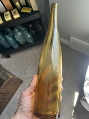 Large Vintage Yellow Hocking Wine Bottle Early Antique Rare Color