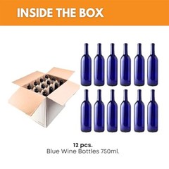 750ml Blue Wine Bottles (Pack of 12), W5 Cobalt – 12 Bottles,