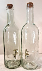 Large Clear Glass Bottle with Cork Stopper And Gold Faucet Used