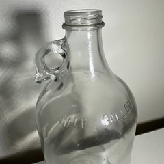 Vintage Rare Embossed Half Gallon Glass Wine Jug With Finger Hole