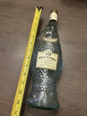 VINTAGE 13”FISH Sculptured Shaped Light Green Glass Wine Bottle Empty Pescevino