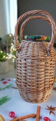 Wicker Demijohn Bottle Glass 101 fl oz, Picnic Wine, Juice Bottle Decorative