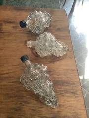 3 Vintage Grape Vine Cluster Wine Bottle Decanter 6&Prime; Clear Glass France & Turkey