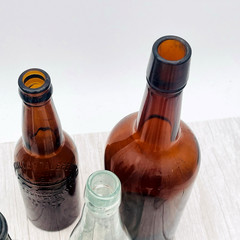 Lot of 13 Atq Vtg Colored Green Clear Amber Wine Beer Booze Bottles Decor