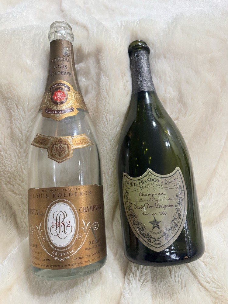 Set Of 2 Dom Perignon 2008, LOUIS ROEDERER 2014CRISTAL CHAMPAGNE, Empty Bottles