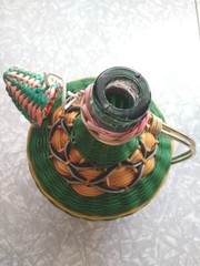 Vintage Viresa Scoubidou Colorful Wine Bottle Plastic Woven Spain 60-70s