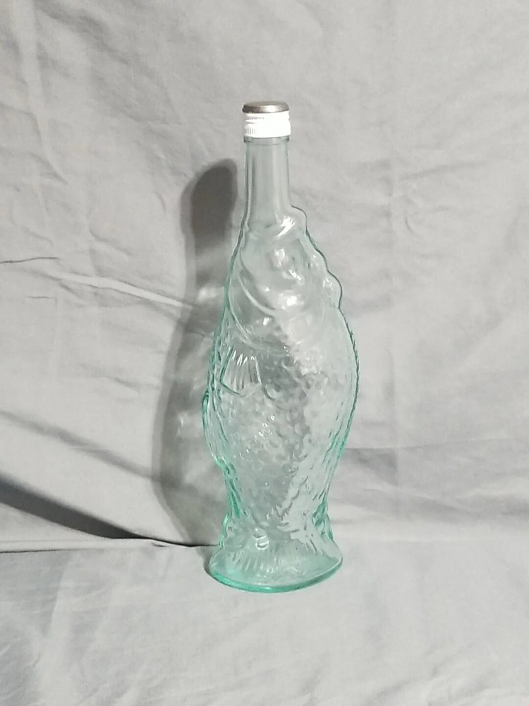 EMPTY Opici White Table Wine Marche Bianco 13&Prime; Green Glass Fish Bottle w cover