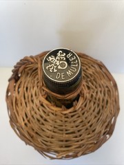 Vtg Wicker Wrapped Demijohn De Muller Spain Green Glass Wine Bottle 13” h x 9”w*
