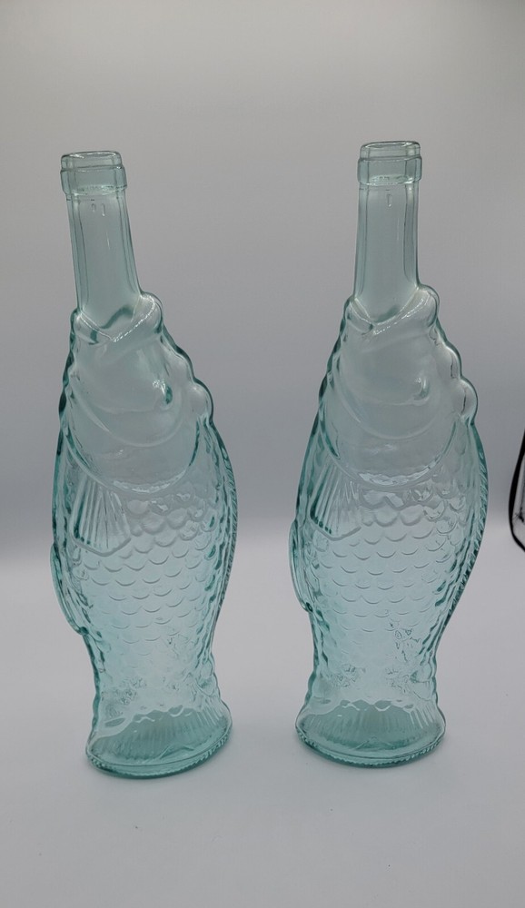 Vintage Italian Wine Bottles. Light Green Tinted Glass. Set Of 2. No Corks. EC