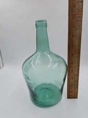 Antique 1860 Green 12&Prime; Wine Jug Valencia Glass Bottle Carbon Demijohn