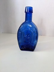 Vintage Cobalt Blue Horseshoe Bottle with Thomas Jefferson – 6.5&Prime;