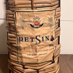 Achaia Clauss Retsina Wicker Wine Bottle 17” Greece Vintage
